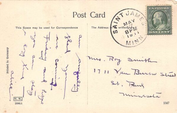 St. James Minnesota Front Street Vintage Postcard U591 - Image 2