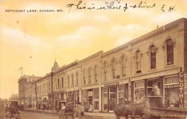 Nevada Missouri Petticoat Lane Clothing District Vintage Postcard U596