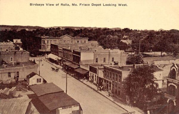 Rolla Missouri Bird's Eye View of Frisco Depot Vintage Postcard U598
