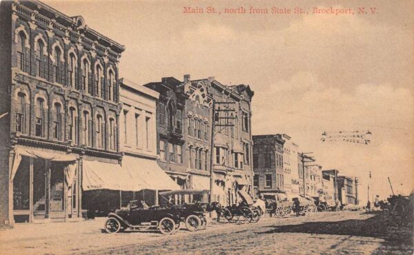 Brockport New York Main Street looking North from Sate Street Vintage PC U599