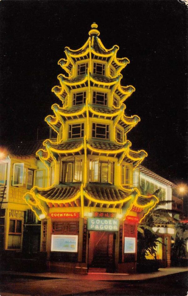 Los Angeles California The Golden Pagoda Restaurant Lighted Exterior PC U602