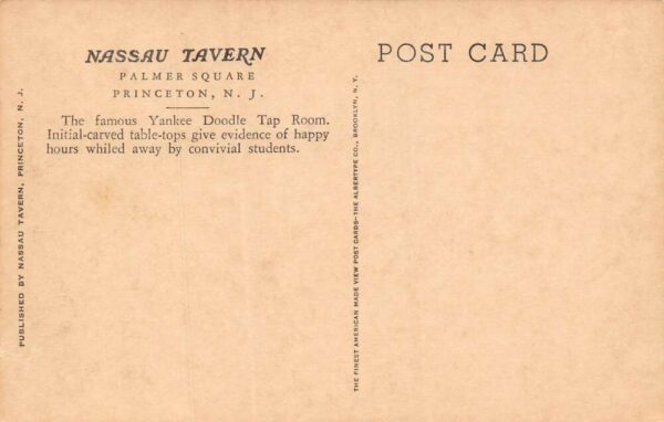 Princeton New Jersey Nassau Tavern Yankee Doodle Taproom Vintage Postcard U603 - Image 2