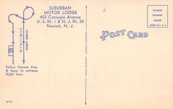 Newark New Jersey Suburban Motor Lodge Front Entrance Vintage Postcard U604 - Image 2