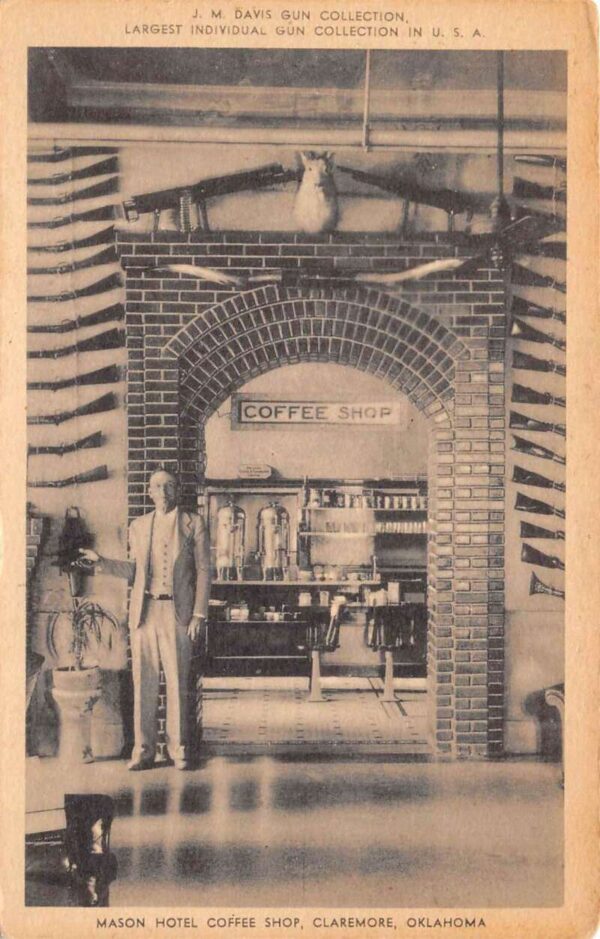 Claremore Oklahoma Mason Hotel Coffee Shop Gun Collection Pictured Postcard U609