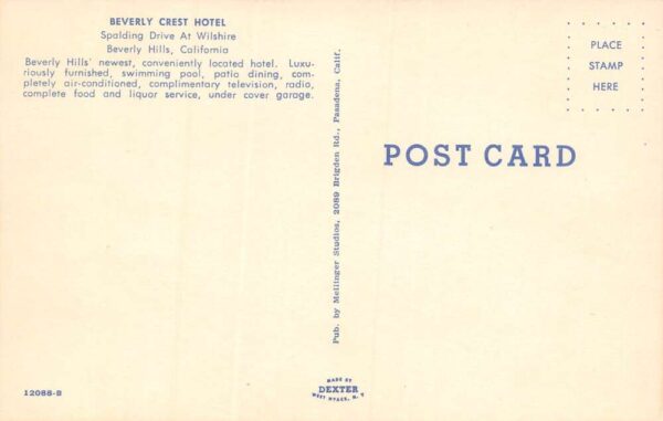 Beverly Hills California Beverly Crest Hotel Aerial of Hotel & Pool PC U615 - Image 2