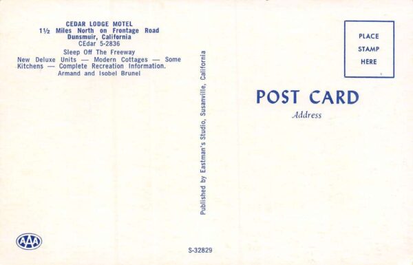 Dunsmuir California Cedar Lodge Motel Lodge Entrance Vintage Postcard U616 - Image 2