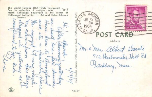 Hollywood California Tik Tok Restaurant Exterior Façade Vintage Postcard U630 - Image 2
