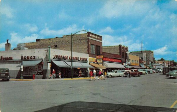 Bemidji Minnesota 4th and Beltrami Drug Store in View Vintage Postcard U647