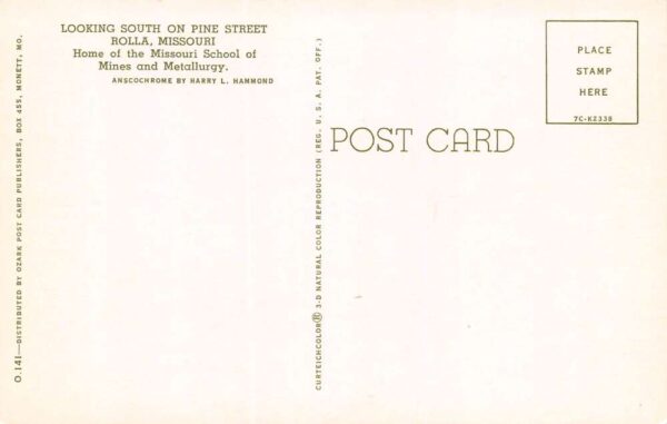 Rolla Missouri Looking South on Pine Street Vintage Postcard U650 - Image 2