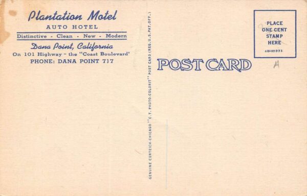 Dana Point California Plantation Motel Auto Hotel Exterior Views Postcard U662 - Image 2