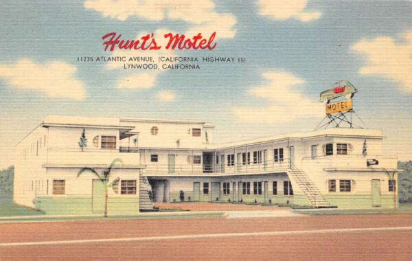 Lynwood California Hunt's Motel View of Building from Outside Postcard U672