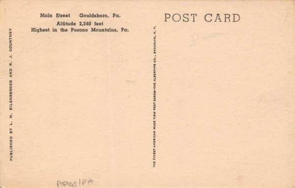 Gouldsboro Pennsylvania Main Street Tree Lined Street Vintage Postcard U674 - Image 2