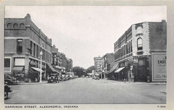 Alexandria Indiana Harrison Street Business Area Vintage Postcard U678