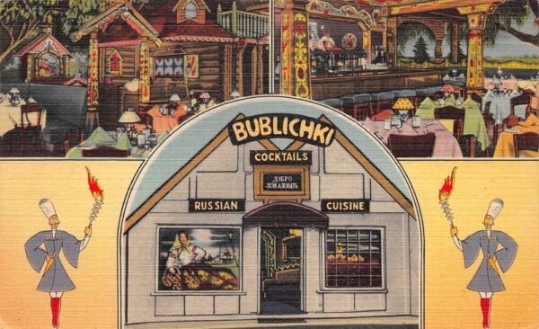 Hollywood California Bublichki Russian Cafe Interior/Exterior Views Postcard U689