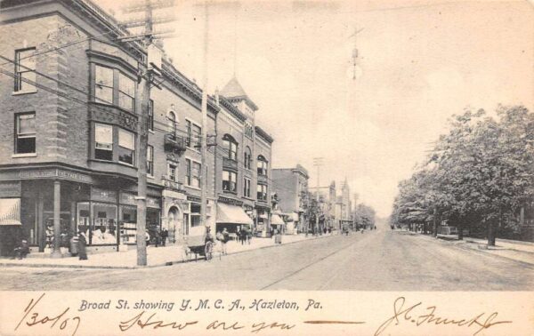 Hazleton Pennsylvania Broad Street Showing YMCA Vintage Postcard U693