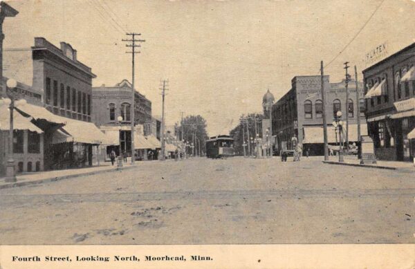 Moorhead Minnesota Fourth Street Looking North Vintage Postcard U711