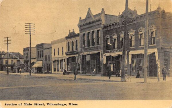 Winnebago Minnesota Section of Main Street Vintage Postcard U712
