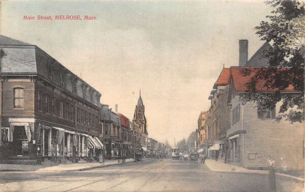 Melrose Massachusetts Main Street Vintage Postcard U729