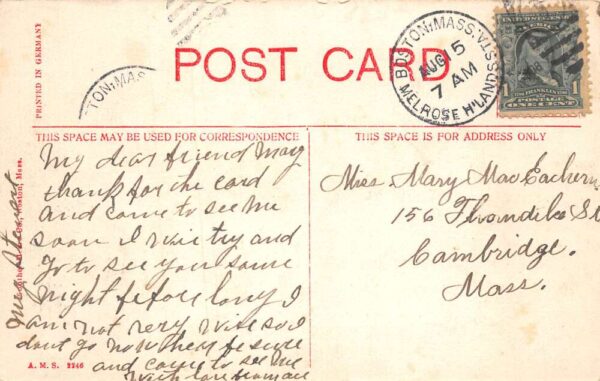 Melrose Massachusetts Main Street Vintage Postcard U729 - Image 2