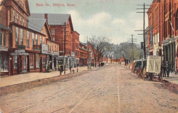 Milford Massachusetts Main Street Shops Vintage Postcard U730