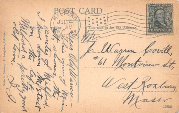 Milford Massachusetts Main Street Shops Vintage Postcard U730 - Image 2