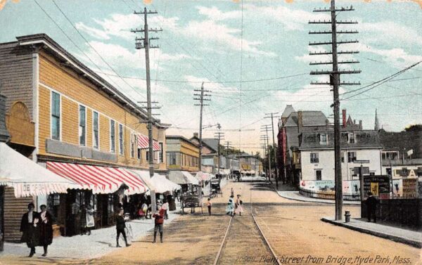 Hyde Park Massachusetts Main Street View From Bridge Vintage Postcard U737