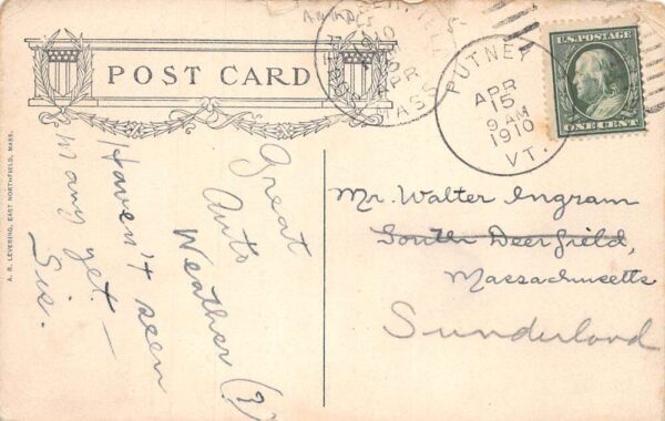 Northfield Massachusetts On The Village Street Water Fountain Vintage PC U738 - Image 2