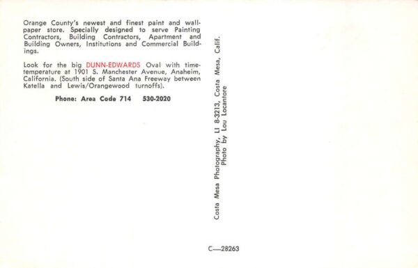 Anaheim California Dunn Edwards Paint Store Exterior Vintage Postcard U768 - Image 2
