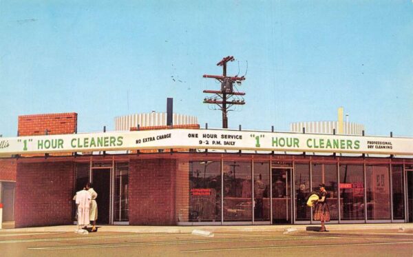Santa Barbara California 1 Hour Cleaners Exterior Coupon on Back Postcard U771