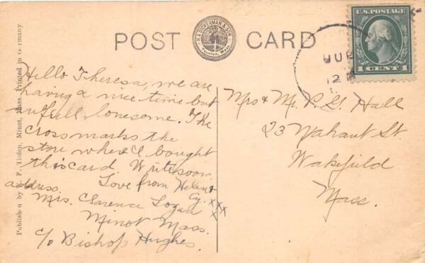 Minot Massachusetts Main Street Looking North Vintage Postcard U787 - Image 2