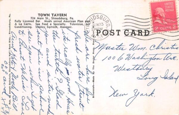 Stroudsburg Pennsylvania Town Tavern Exterior Façade Vintage Postcard U800 - Image 2