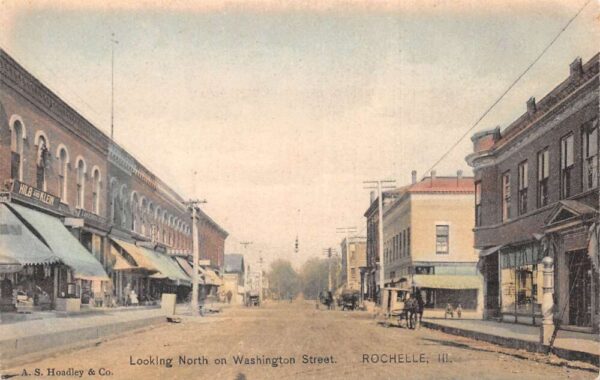 Rochelle Illinois Looking North on Washington Street Vintage Postcard U825
