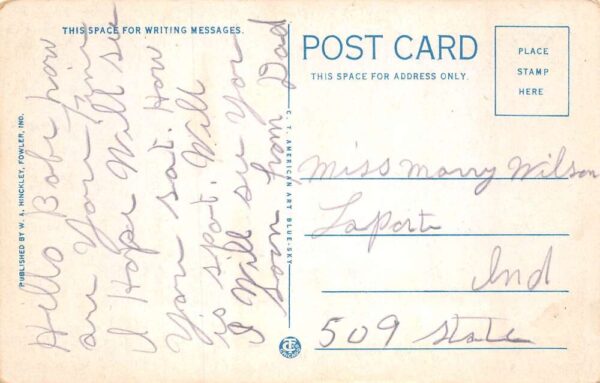 Fowler Indiana Main Street Looking East Vintage Postcard U829 - Image 2