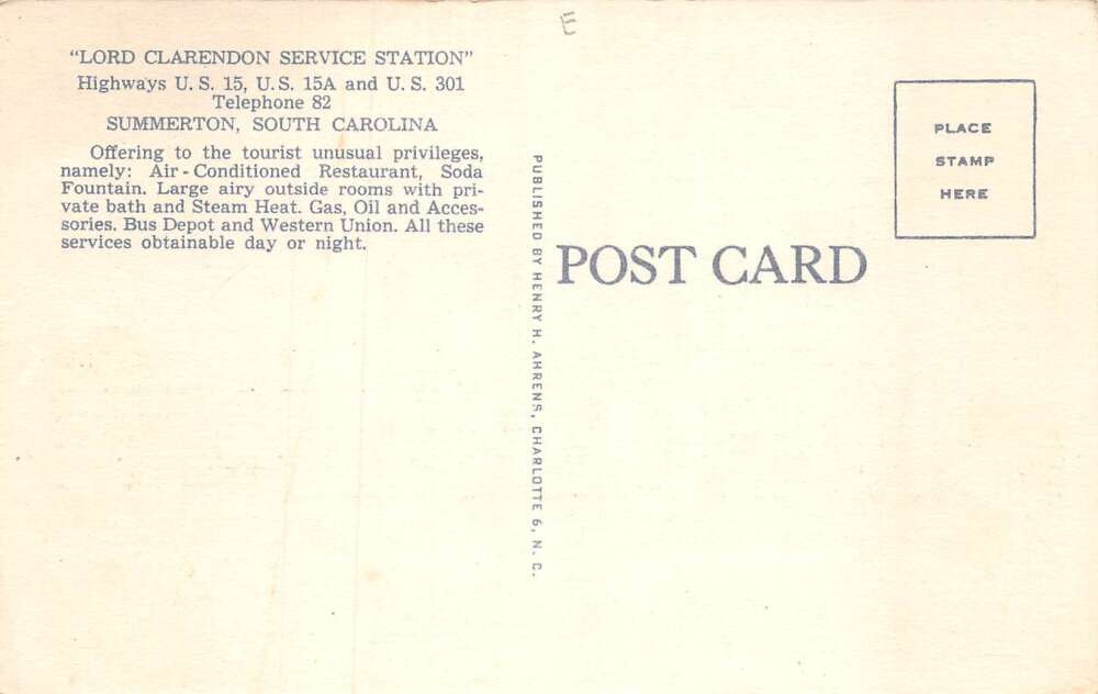 Summerton South Carolina Lord Clarendon Service Station Motel, Restaurant PCU837 - Image 2