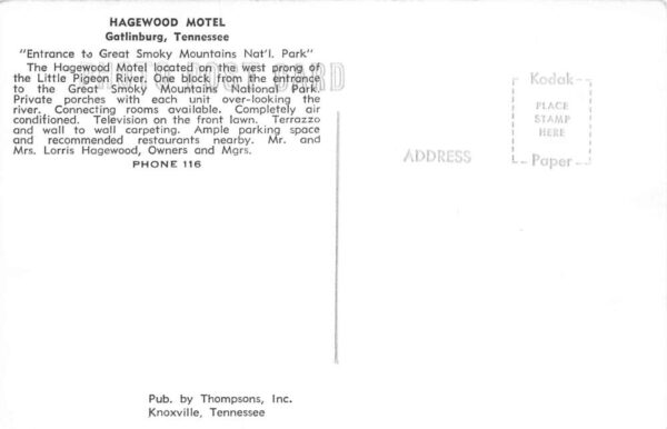 Gatlinburg Tennessee Hagewood Motel Entrance Real Photo Vintage Postcard U840 - Image 2