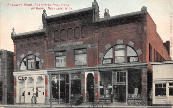 Negaunee Michigan Sundberg Block Post Office Vintage Postcard U858