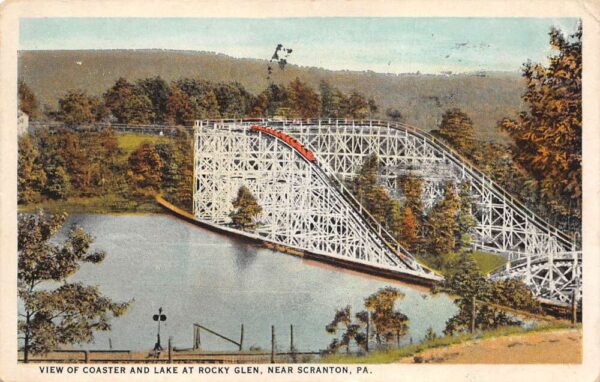 Scranton Pennsylvania Rocky Glen park View of Coaster and Lake Vintage PC U867