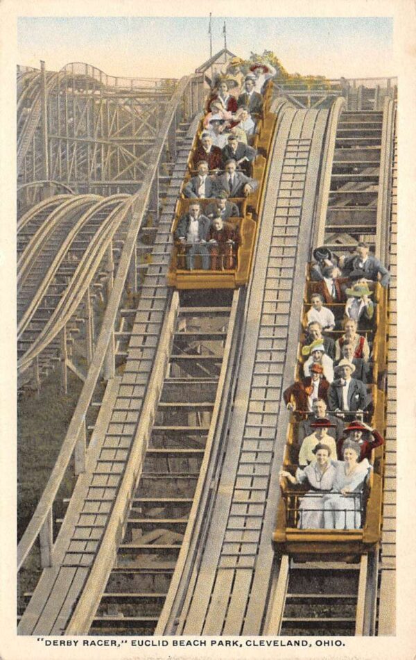 Cleveland Ohio Euclid Beach Park Derby Racer Roller Coaster Vintage PC U872
