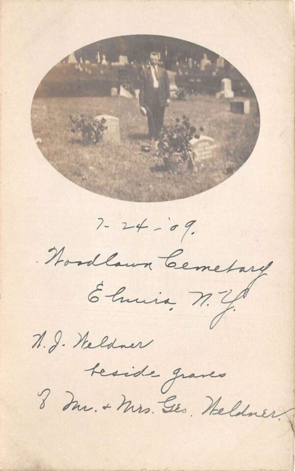Elmira New York Northlawn Cemetery Man with Flowers Real Photo Postcard AA64200