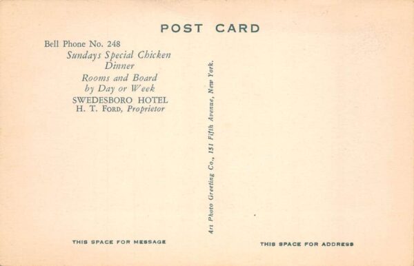 Swedesboro New Jersey Swedesboro Hotel Vintage Postcard AA64202 - Image 2