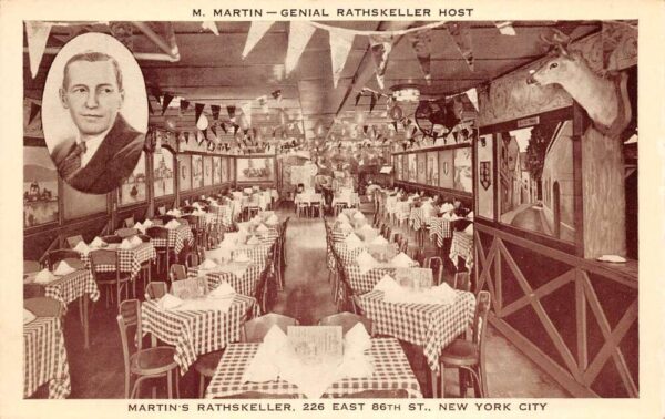 New York City Martin's Rathskeller Restaurant Dining Room Postcard AA64209