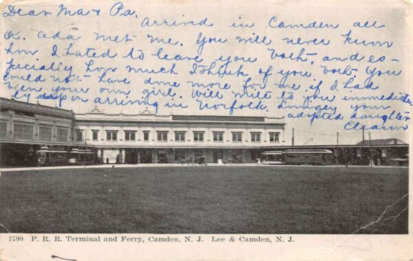 Lee and Camden New Jersey PRR Terminal and Ferry Vintage Postcard AA64211