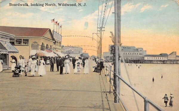 Wildwood New Jersey Boardwalk Looking North Vintage Postcard AA64213