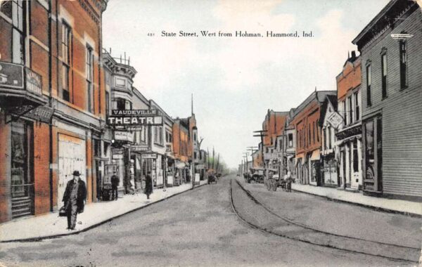Hammond Indiana State Street West from Hohman Vintage Postcard U884