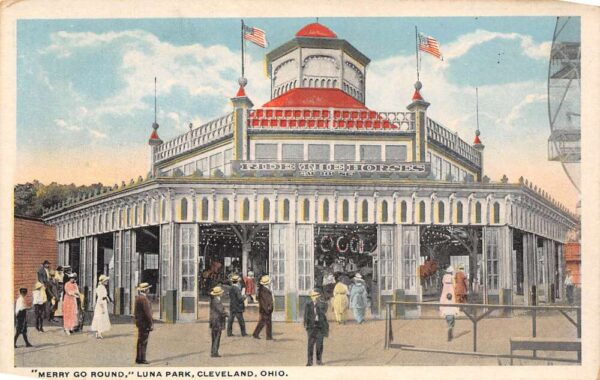 Cleveland Ohio Merry Go Round Ride Luna Park Vintage Postcard U898
