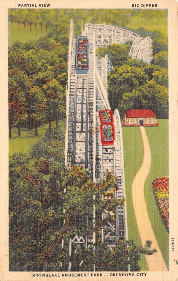 Oklahoma City Oklahoma Springlake Amusement Park Big Dipper Coaster PC U899