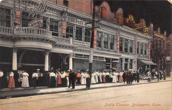 Bridgeport Connecticut Poli's Theatre Exterior with Crowd pictured Postcard U920