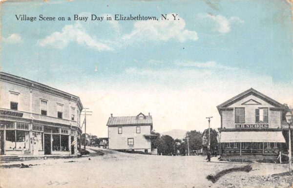 Elizabethtown New York Village Scene on a Busy Day Vintage Postcard U953