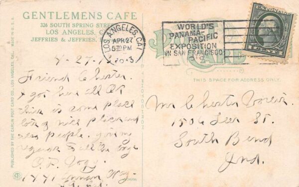Los Angeles California Gentleman's Cafe Bar Interior Vintage Postcard U956 - Image 2