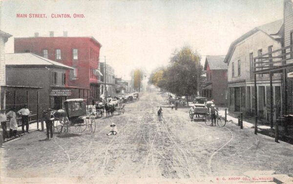 Clinton Ohio Main Street Shops and Carriages Vintage Postcard U964